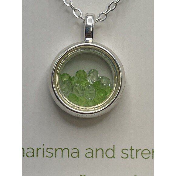 August Birthstone Peridot & Clear Loose Crystal In Round Pendant Necklace New - Picture 4 of 7